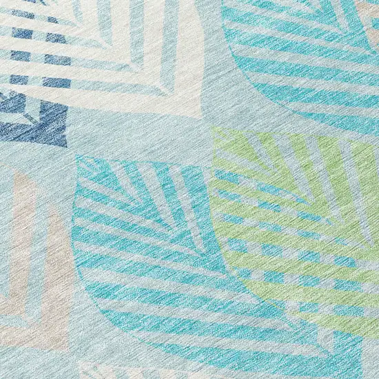 8' Teal Blue Aqua And Navy Blue Round Floral Washable Indoor Outdoor Area Rug Photo 6