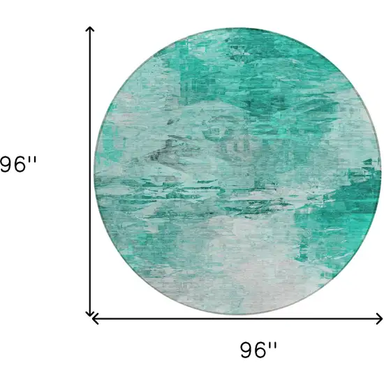 8' Teal Blue Aqua And Silver Round Abstract Washable Indoor Outdoor Area Rug Photo 3