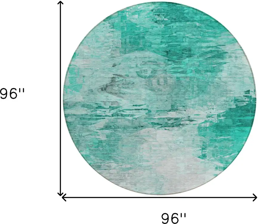 8' Teal Blue Aqua And Silver Round Abstract Washable Indoor Outdoor Area Rug Photo 3