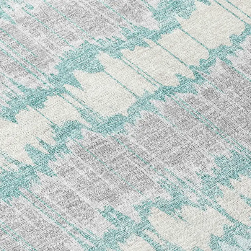 8' Teal Blue Aqua And Silver Round Striped Washable Indoor Outdoor Area Rug Photo 8