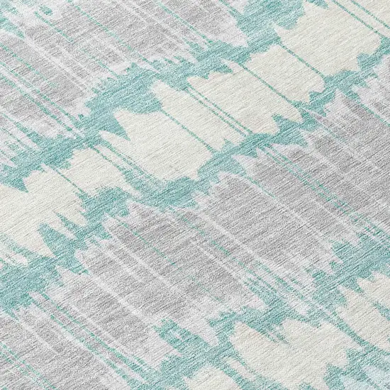 8' Teal Blue Aqua And Silver Round Striped Washable Indoor Outdoor Area Rug Photo 8