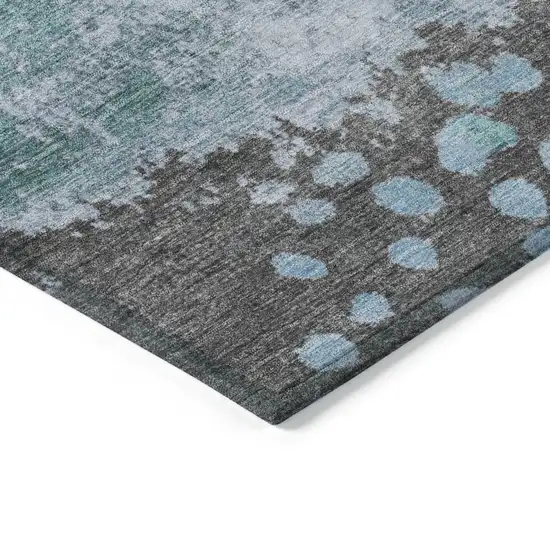 8' Teal Blue Aqua And Taupe Round Abstract Washable Indoor Outdoor Area Rug Photo 7