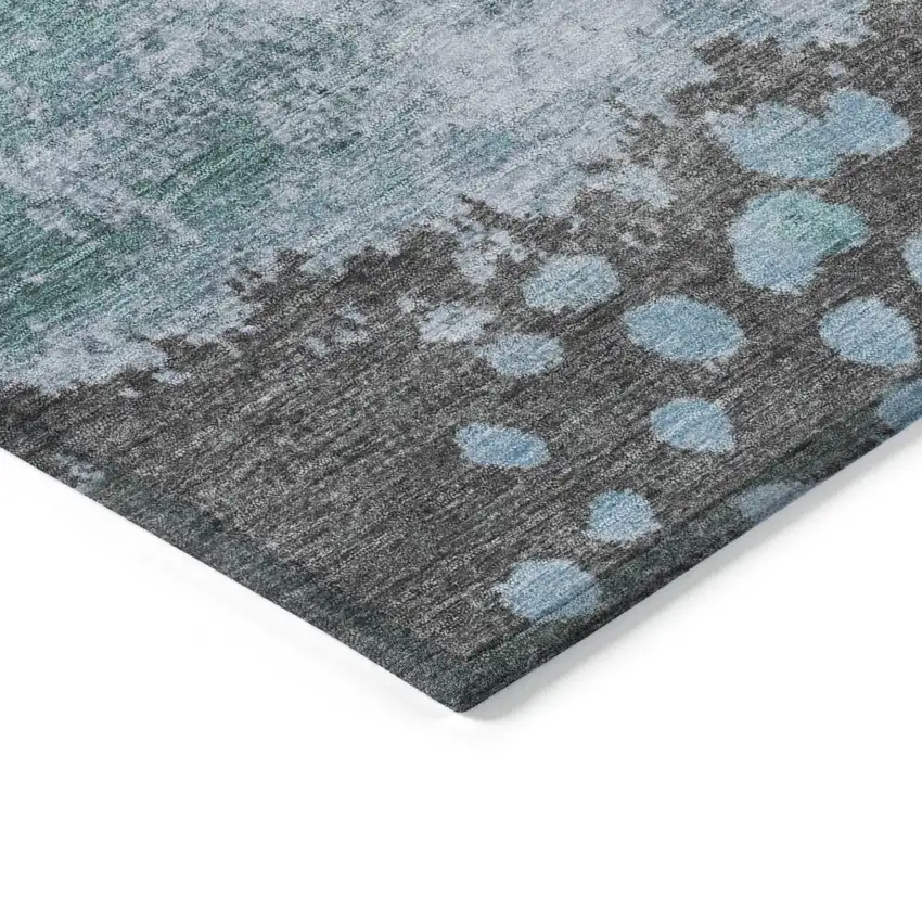 8' Teal Blue Aqua And Taupe Round Abstract Washable Indoor Outdoor Area Rug Photo 7