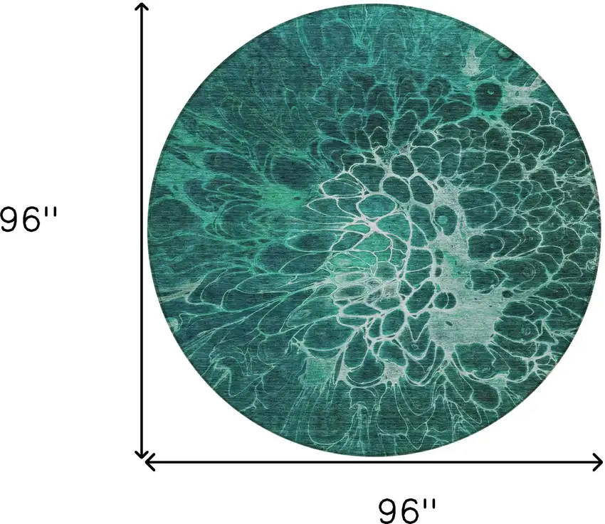 8' Teal Blue Aqua And Turquoise Round Abstract Washable Indoor Outdoor Area Rug Photo 3
