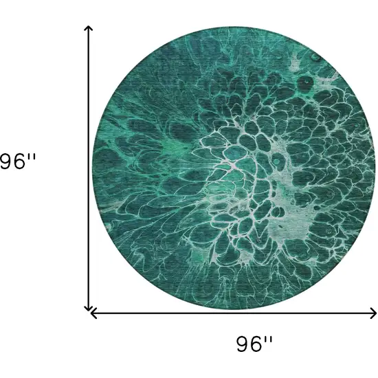 8' Teal Blue Aqua And Turquoise Round Abstract Washable Indoor Outdoor Area Rug Photo 3