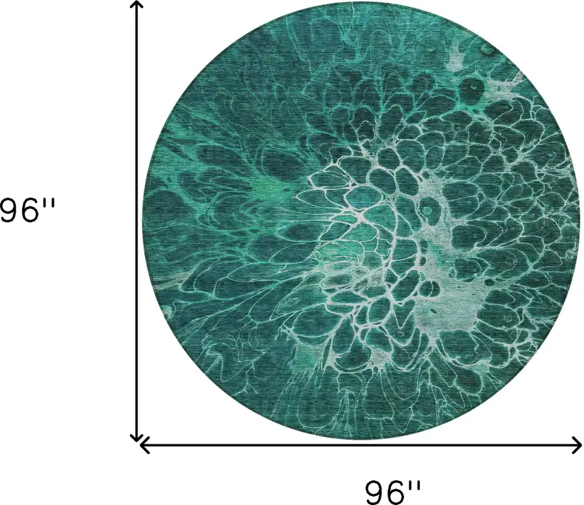 8' Teal Blue Aqua And Turquoise Round Abstract Washable Indoor Outdoor Area Rug Photo 3