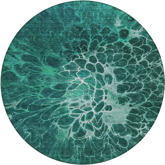 8' Teal Blue Aqua And Turquoise Round Abstract Washable Indoor Outdoor Area Rug Photo 2