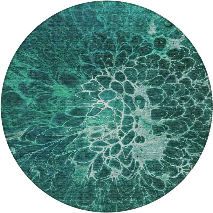 8' Teal Blue Aqua And Turquoise Round Abstract Washable Indoor Outdoor Area Rug Photo 2