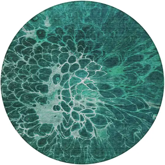 8' Teal Blue Aqua And Turquoise Round Abstract Washable Indoor Outdoor Area Rug Photo 5