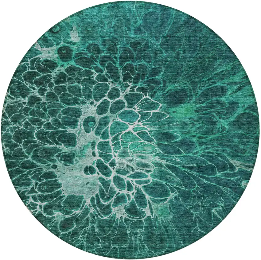 8' Teal Blue Aqua And Turquoise Round Abstract Washable Indoor Outdoor Area Rug Photo 5
