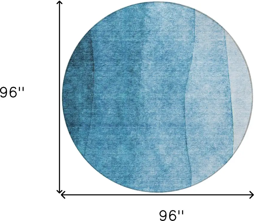 8' Teal Blue Aqua And Turquoise Round Ombre Washable Indoor Outdoor Area Rug Photo 7