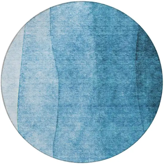 8' Teal Blue Aqua And Turquoise Round Ombre Washable Indoor Outdoor Area Rug Photo 4