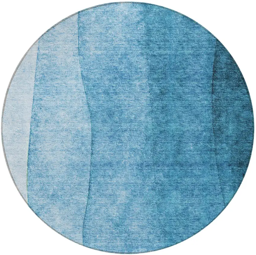 8' Teal Blue Aqua And Turquoise Round Ombre Washable Indoor Outdoor Area Rug Photo 4