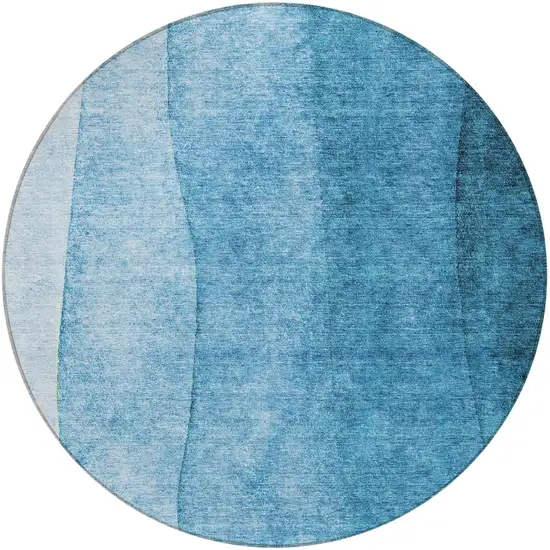 8' Teal Blue Aqua And Turquoise Round Ombre Washable Indoor Outdoor Area Rug Photo 4