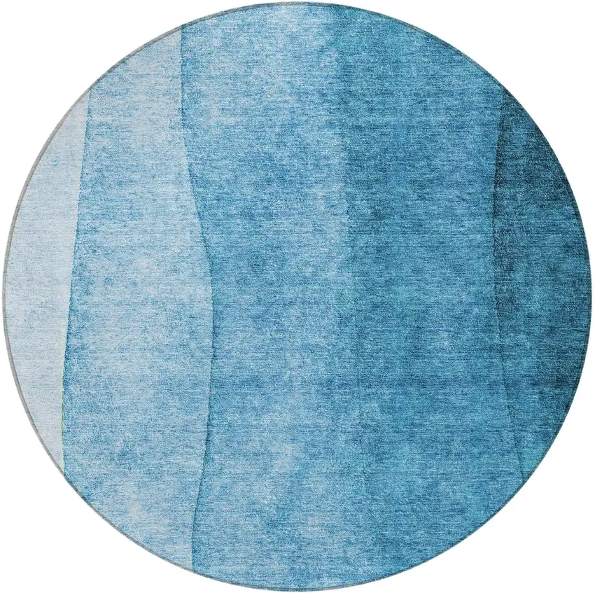 8' Teal Blue Aqua And Turquoise Round Ombre Washable Indoor Outdoor Area Rug Photo 4
