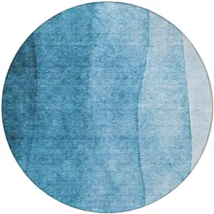 Photo of 8' Teal Blue Aqua And Turquoise Round Ombre Washable Indoor Outdoor Area Rug