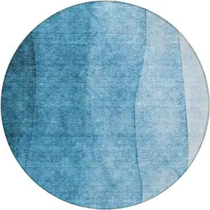Photo of 8' Teal Blue Aqua And Turquoise Round Ombre Washable Indoor Outdoor Area Rug