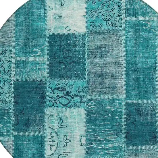 8' Teal Blue Aqua And Turquoise Round Patchwork Washable Indoor Outdoor Area Rug Photo 4