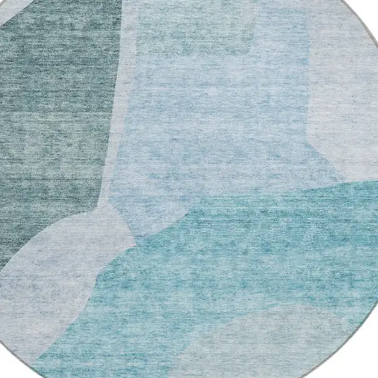8' Teal Blue Artichoke Green And Blue Round Abstract Washable Indoor Outdoor Area Rug Photo 6