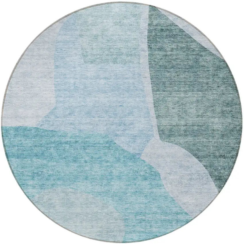 8' Teal Blue Artichoke Green And Blue Round Abstract Washable Indoor Outdoor Area Rug Photo 4
