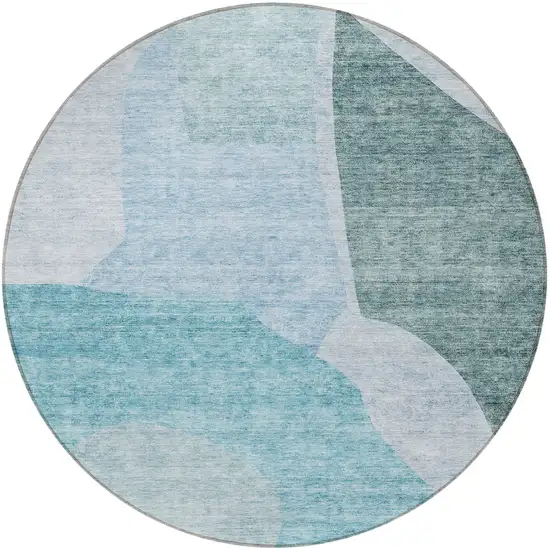 8' Teal Blue Artichoke Green And Blue Round Abstract Washable Indoor Outdoor Area Rug Photo 4