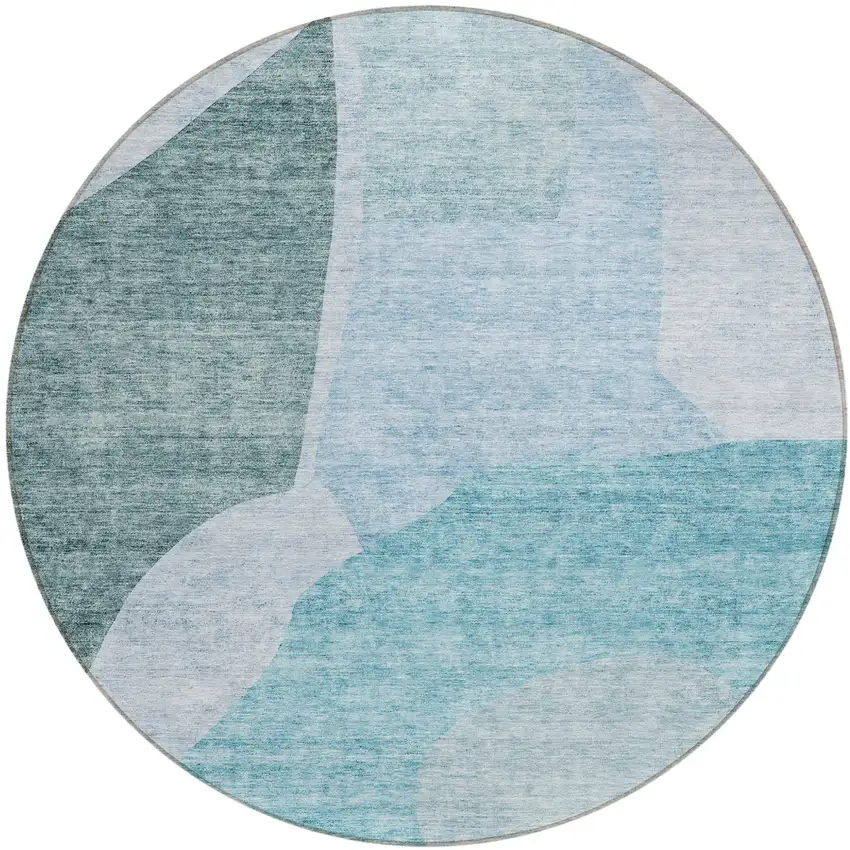 8' Teal Blue Artichoke Green And Blue Round Abstract Washable Indoor Outdoor Area Rug Photo 2