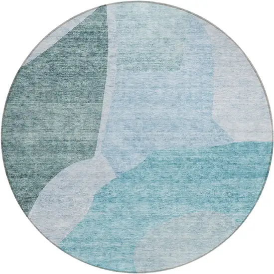 8' Teal Blue Artichoke Green And Blue Round Abstract Washable Indoor Outdoor Area Rug Photo 2