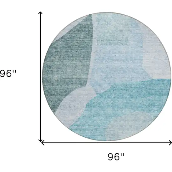 8' Teal Blue Artichoke Green And Blue Round Abstract Washable Indoor Outdoor Area Rug Photo 3