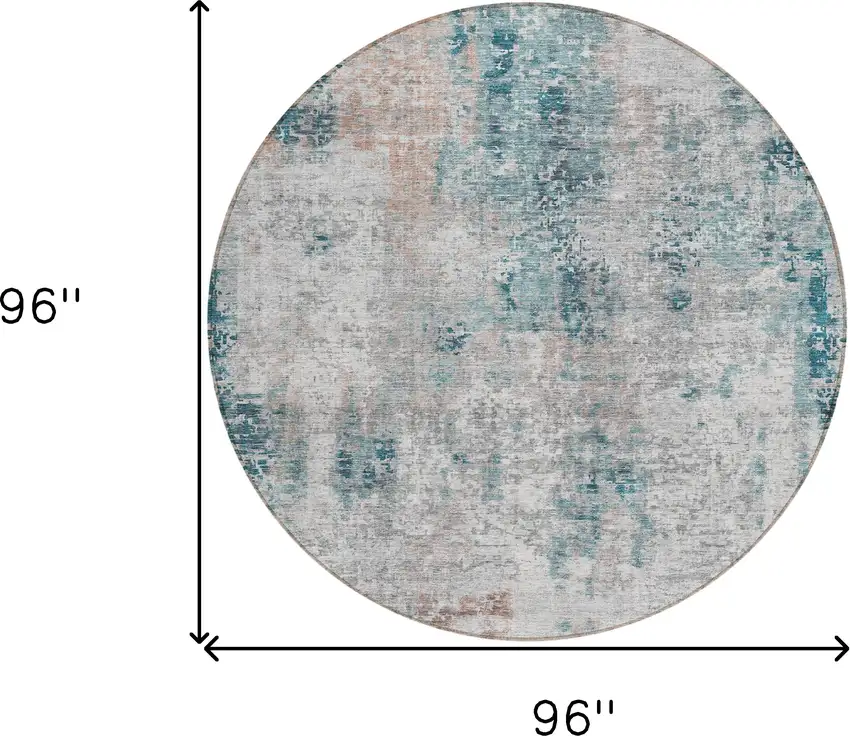 8' Teal Blue Beige And Copper Round Abstract Washable Indoor Outdoor Area Rug Photo 3