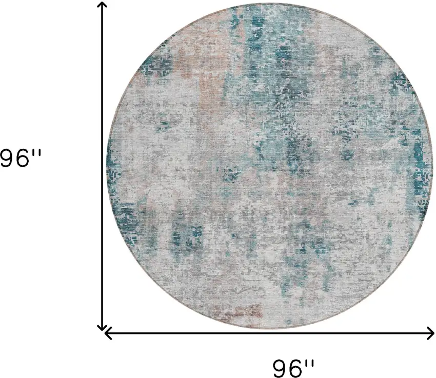 8' Teal Blue Beige And Copper Round Abstract Washable Indoor Outdoor Area Rug Photo 3