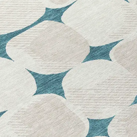 8' Teal Blue Beige And Ivory Round Abstract Washable Indoor Outdoor Area Rug Photo 5