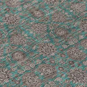 Photo of 8' Teal Blue Beige And Taupe Round Floral Washable Indoor Outdoor Area Rug