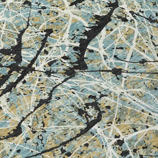 8' Teal Blue Black And Ivory Round Abstract Washable Indoor Outdoor Area Rug Photo 9