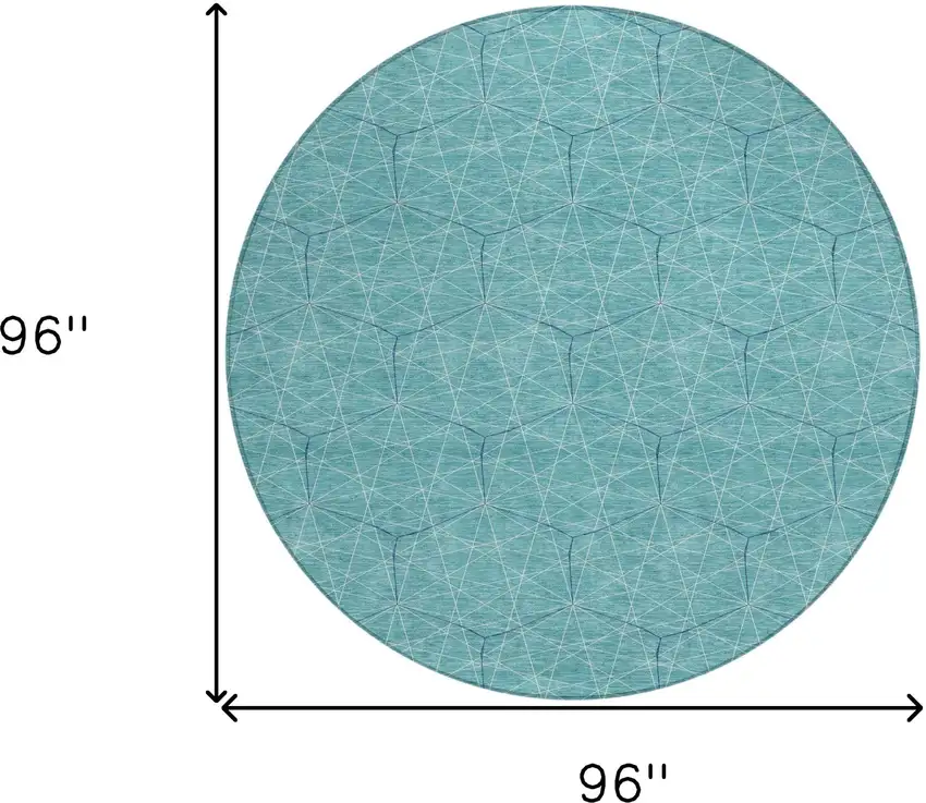 8' Teal Blue Black And Ivory Round Geometric Washable Indoor Outdoor Area Rug Photo 3