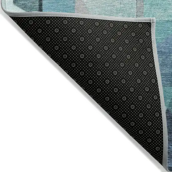 8' Teal Blue Black Aqua And Turquoise Round Abstract Washable Indoor Outdoor Area Rug Photo 8