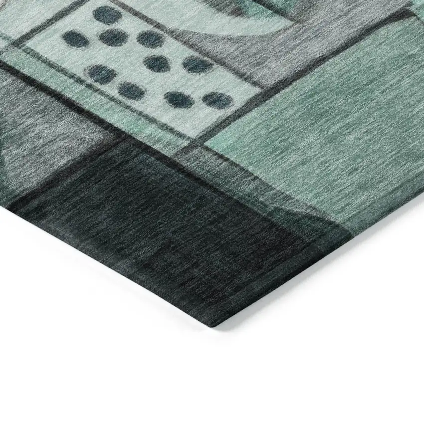 8' Teal Blue Black Ivory And Gray Round Abstract Washable Indoor Outdoor Area Rug Photo 7