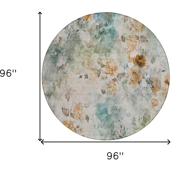 8' Teal Blue And Green Round Floral Washable Indoor Outdoor Area Rug Photo 8