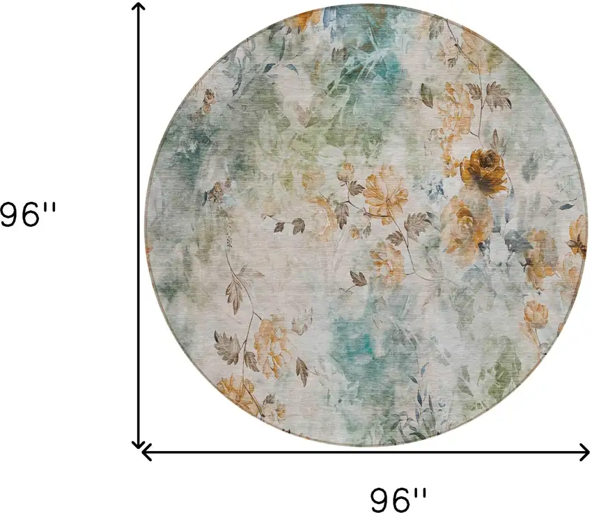 8' Teal Blue And Green Round Floral Washable Indoor Outdoor Area Rug Photo 8