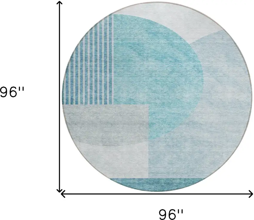 8' Teal Blue Blue And Silver Round Geometric Washable Indoor Outdoor Area Rug Photo 3