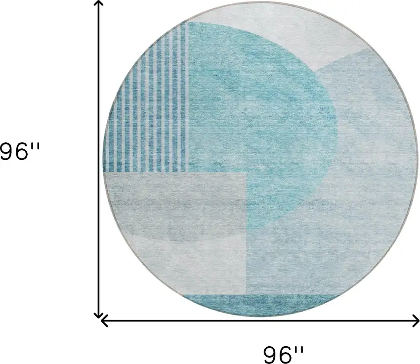 8' Teal Blue Blue And Silver Round Geometric Washable Indoor Outdoor Area Rug Photo 3