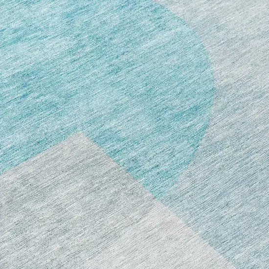 8' Teal Blue Blue And Silver Round Geometric Washable Indoor Outdoor Area Rug Photo 8