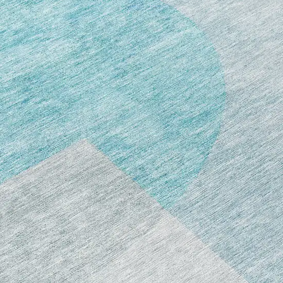 8' Teal Blue Blue And Silver Round Geometric Washable Indoor Outdoor Area Rug Photo 8