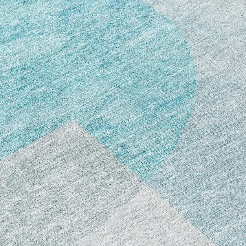 8' Teal Blue Blue And Silver Round Geometric Washable Indoor Outdoor Area Rug Photo 8