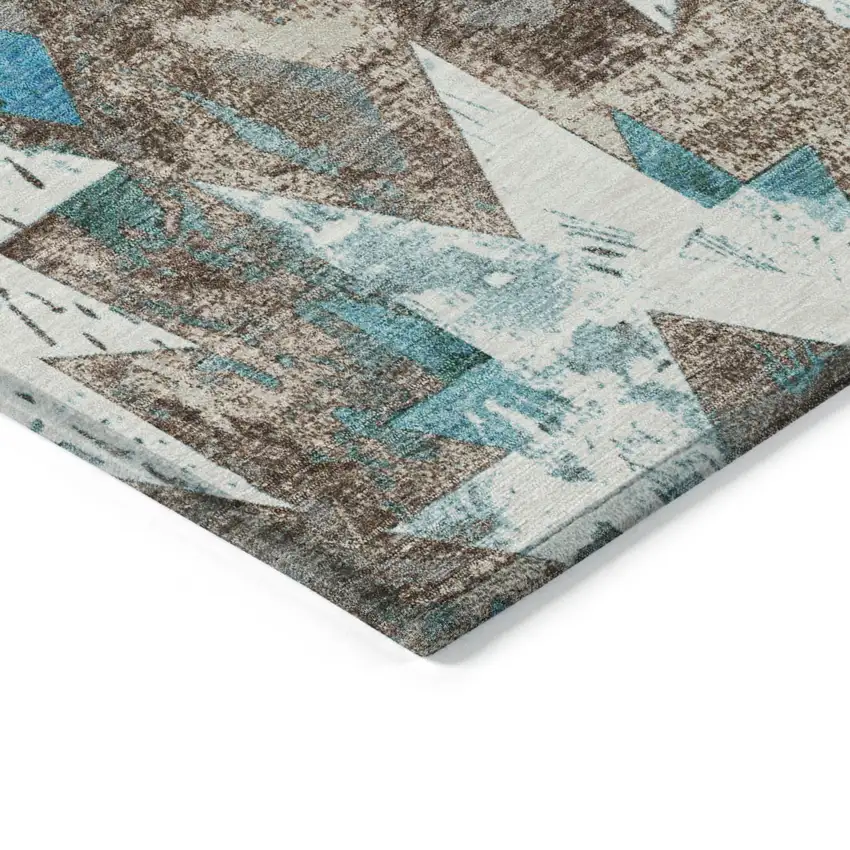 8' Teal Blue Brown And Ivory Round Aztec Washable Indoor Outdoor Area Rug Photo 7