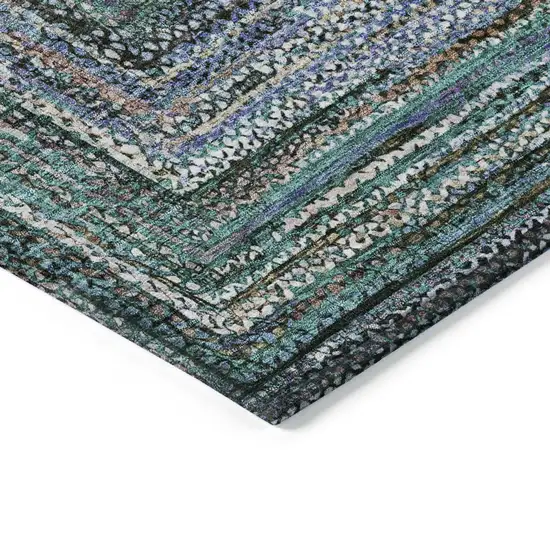 8' Teal Blue Brown And Ivory Round Geometric Washable Indoor Outdoor Area Rug Photo 7