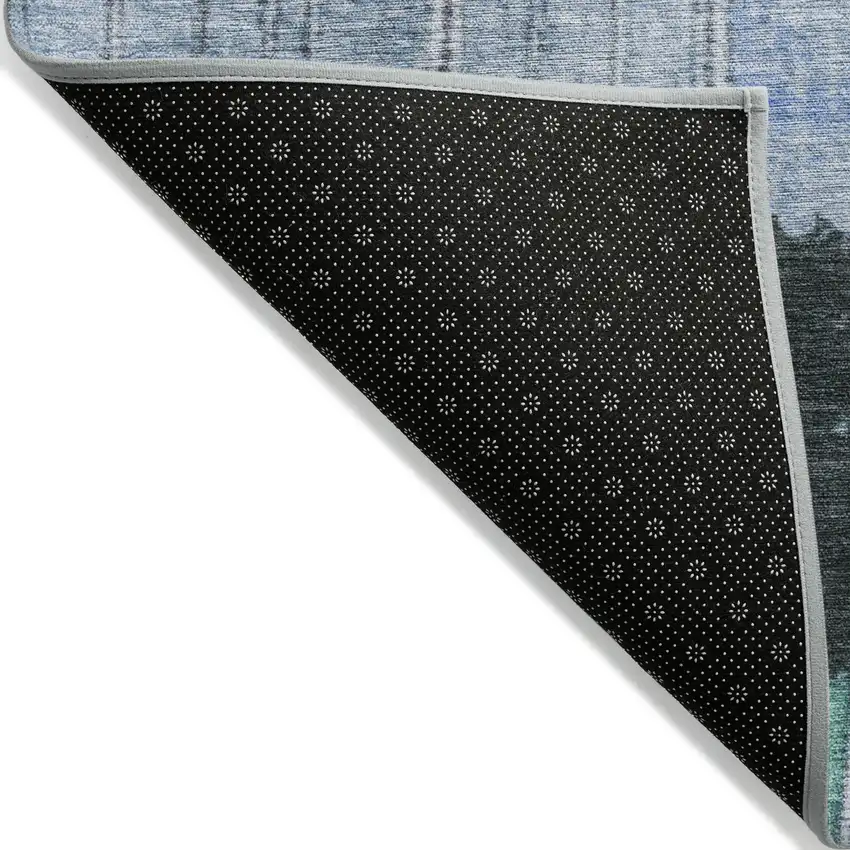 8' Teal Blue Brown And Ivory Round Striped Washable Indoor Outdoor Area Rug Photo 9