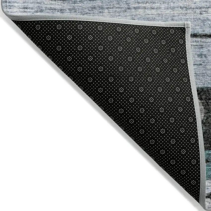 8' Teal Blue Brown And Ivory Round Striped Washable Indoor Outdoor Area Rug Photo 9