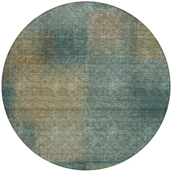 8' Teal Blue Brown And Taupe Round Abstract Washable Indoor Outdoor Area Rug Photo 4