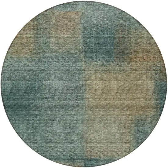 8' Teal Blue Brown And Taupe Round Abstract Washable Indoor Outdoor Area Rug Photo 5