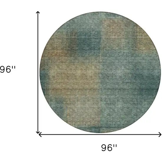 8' Teal Blue Brown And Taupe Round Abstract Washable Indoor Outdoor Area Rug Photo 8